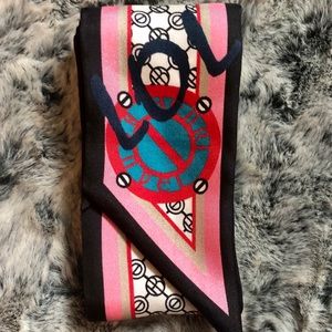 Henri bendel scarf/twilly/bandeau. Pink navy silk.